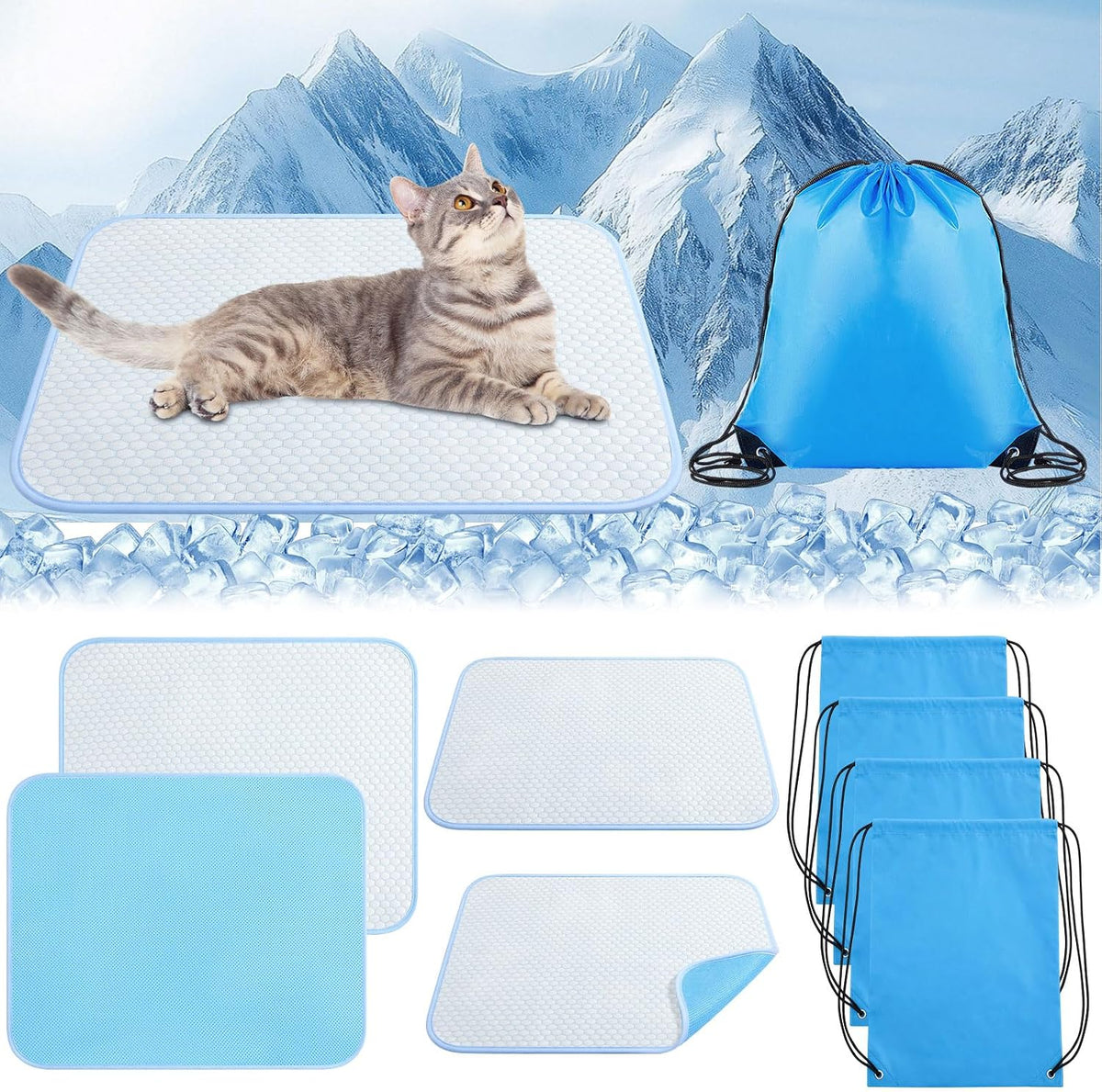 Chunful 4 Pack Dog Cooling Mat, 18 X 14 Inches Washable Self Cooling Pet Pad for Cats Dogs, Ice Silk Cold Kennel Crate Mat with Chill Fiber for Summer Indoor Outdoor Pet Sleeping