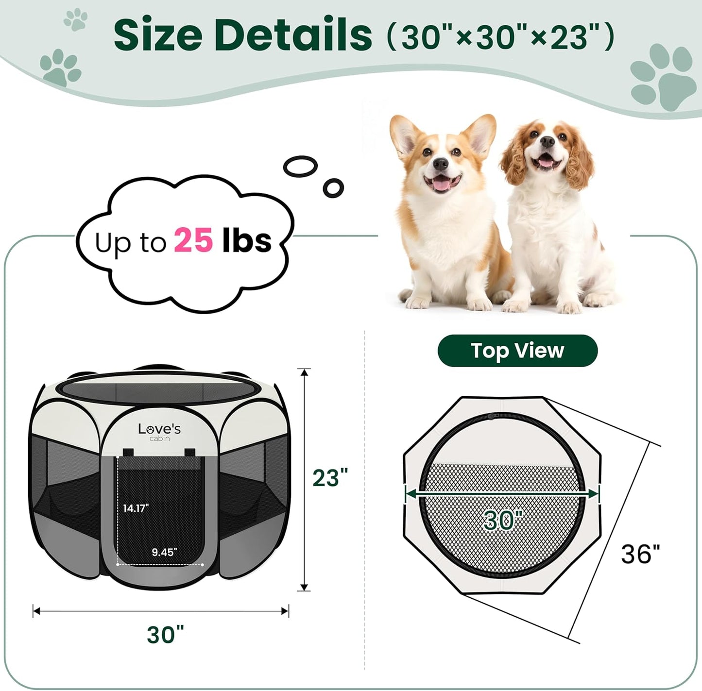 Love'S Cabin Pet Puppy Dog Playpen, Medium Dog Tent Crates Cage Indoor/Outdoor, Portable Playpen for Cat, Foldable Pop up Dog Kennel Playpen with Carring Case, Removable Zipper Top, Grey