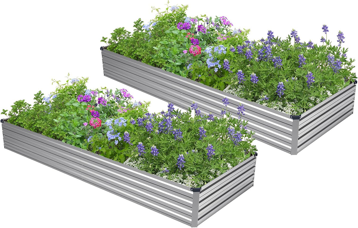 2PCS 7X3X1Ft Galvanized Raised Garden Bed,Outdoor Planter Box Metal Patio Kit Planting Bed for Vegetables Flowers Herb,Silver