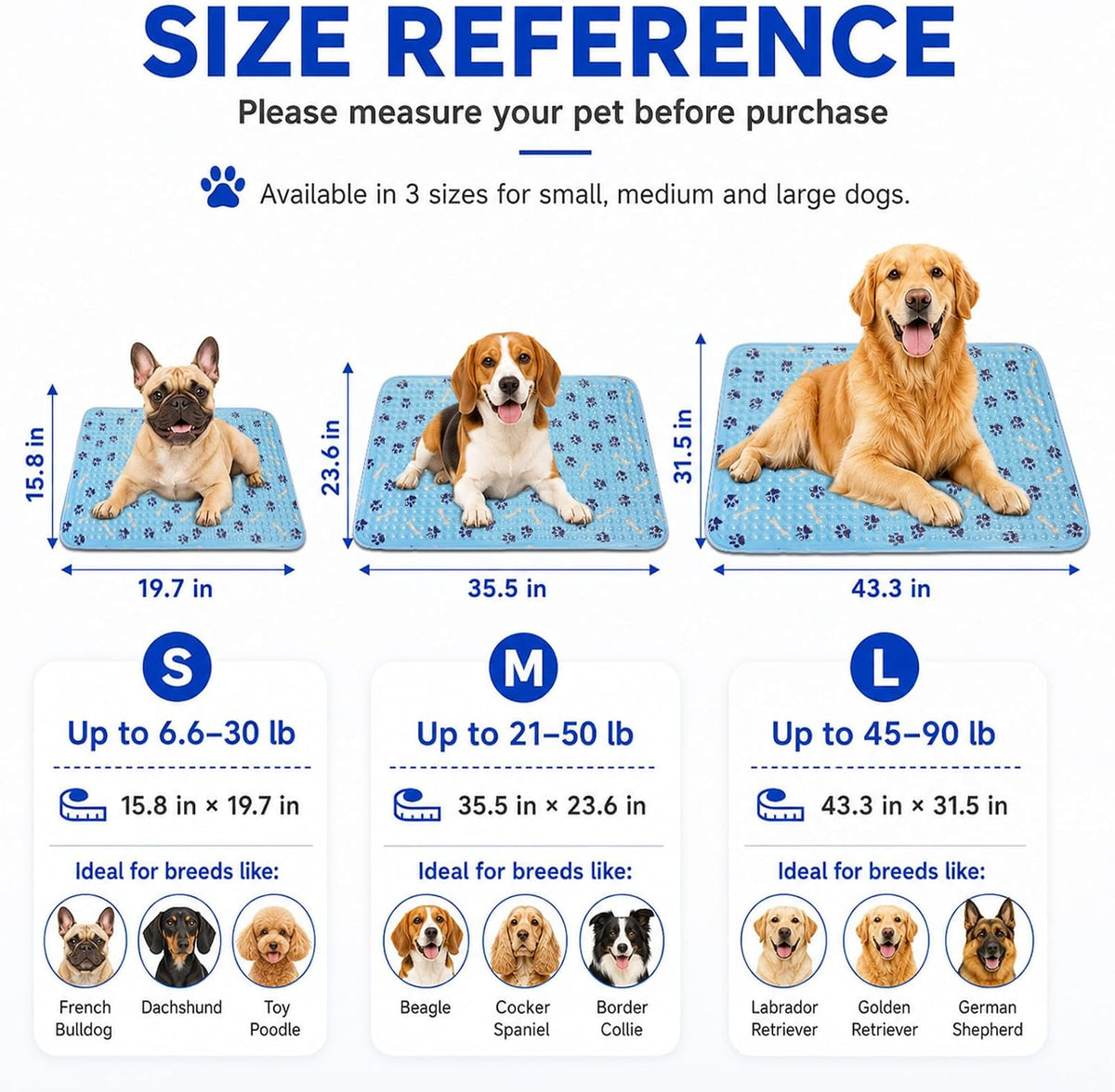 Dog Cooling Mat 36 Inch, Patent Self-Cooling Gel Pad for Medium Dogs,