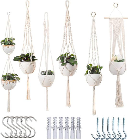 Feedee Macrame Plant Hangers Indoor Macrame Hanging Planters for Indoor Plants, 6 Pack Hanging Plant Holders Indoor Hanging, Macromay Plant Hangers for Indoor Plant Hanger, Outdoor Flower Pots Holder