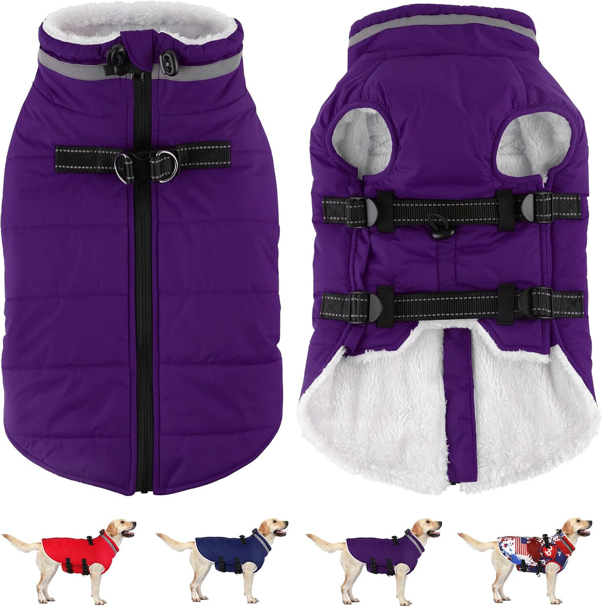 Dogcheer Dog Coat with Harness, Waterproof Adjustable Dog Fleece Jacket