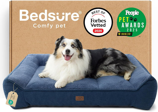 Supportmax™ XL Orthopedic Dog Beds Large Sized Dog - as Seen on TV Extra Thick Supportive Dogs Couch with Waterproof Washable Cover, Extra Large Pet Bed Sofa with Soft Sherpa, Blue