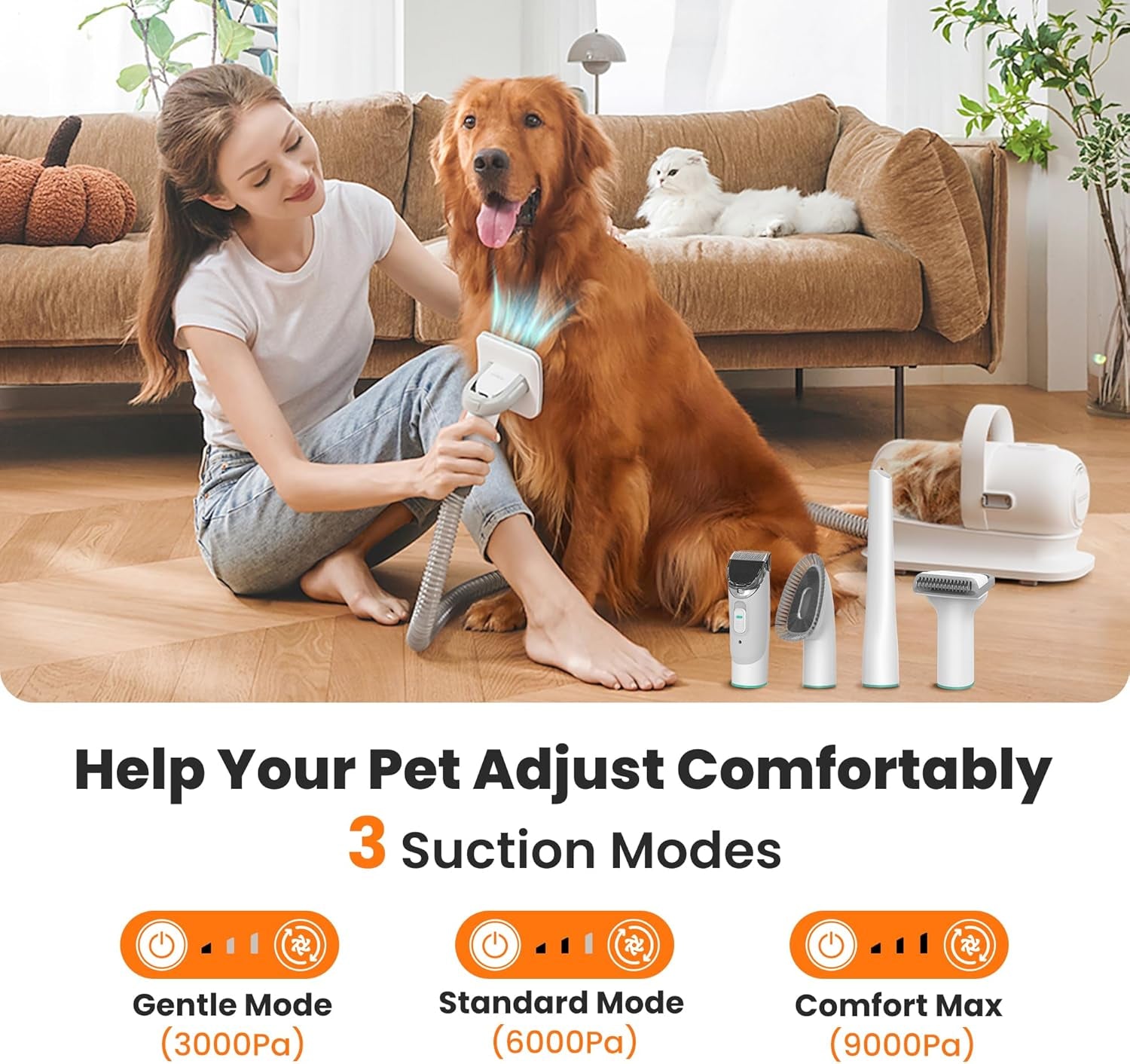 Neakasa P1 Pro Dog Grooming Vacuum Kit, 6-In-1 Pet Hair Grooming with Clippers and Vacuum, 9000Pa Suction, Low Noise, 1L Dust Cup for Home Shedding & Trimming