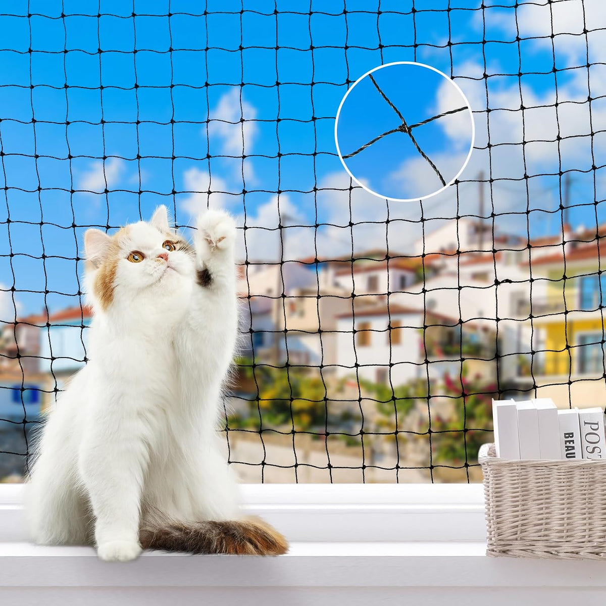 Lewondr 10X13Ft Cat Netting Balcony Steel Wire Reinforced Pets Screen
