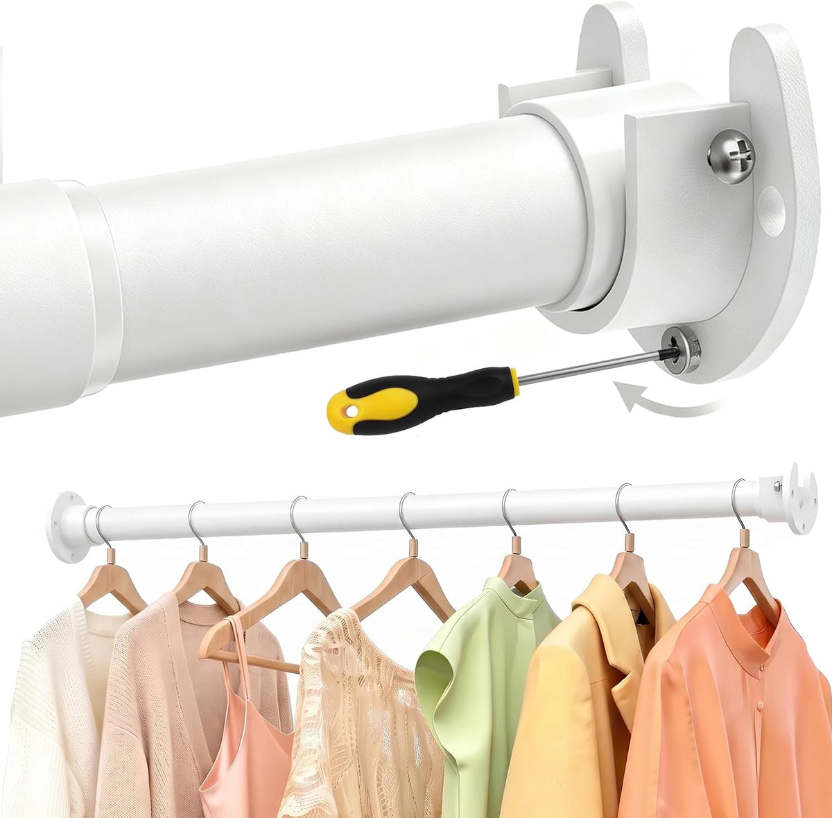 17 to 84 Inch Closet Rods for Hanging Clothes with Screwdriver White