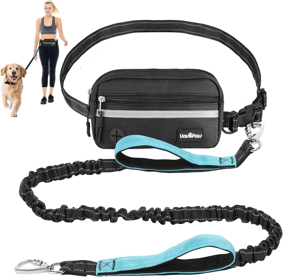 Vavopaw Hands Free Dog Leash with Pouch,Waist Leash, Dog Walking,25-120 Lbs