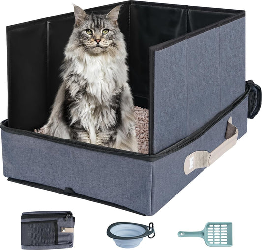 17.7"X13.5"X13.7" Travel Litter Box for Cats, Foldable Portable Litter Box