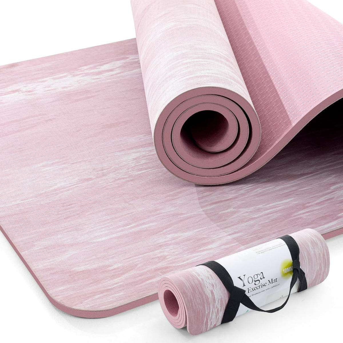 UMINEUX Extra Thick Yoga Mat, 2/5 Inch (10MM), Natural Rubber and TPE Non Slip Yoga Mats with Strap for Women Men, Eco Friendly Exercise Mat for Yoga, Pilates and Home Workout