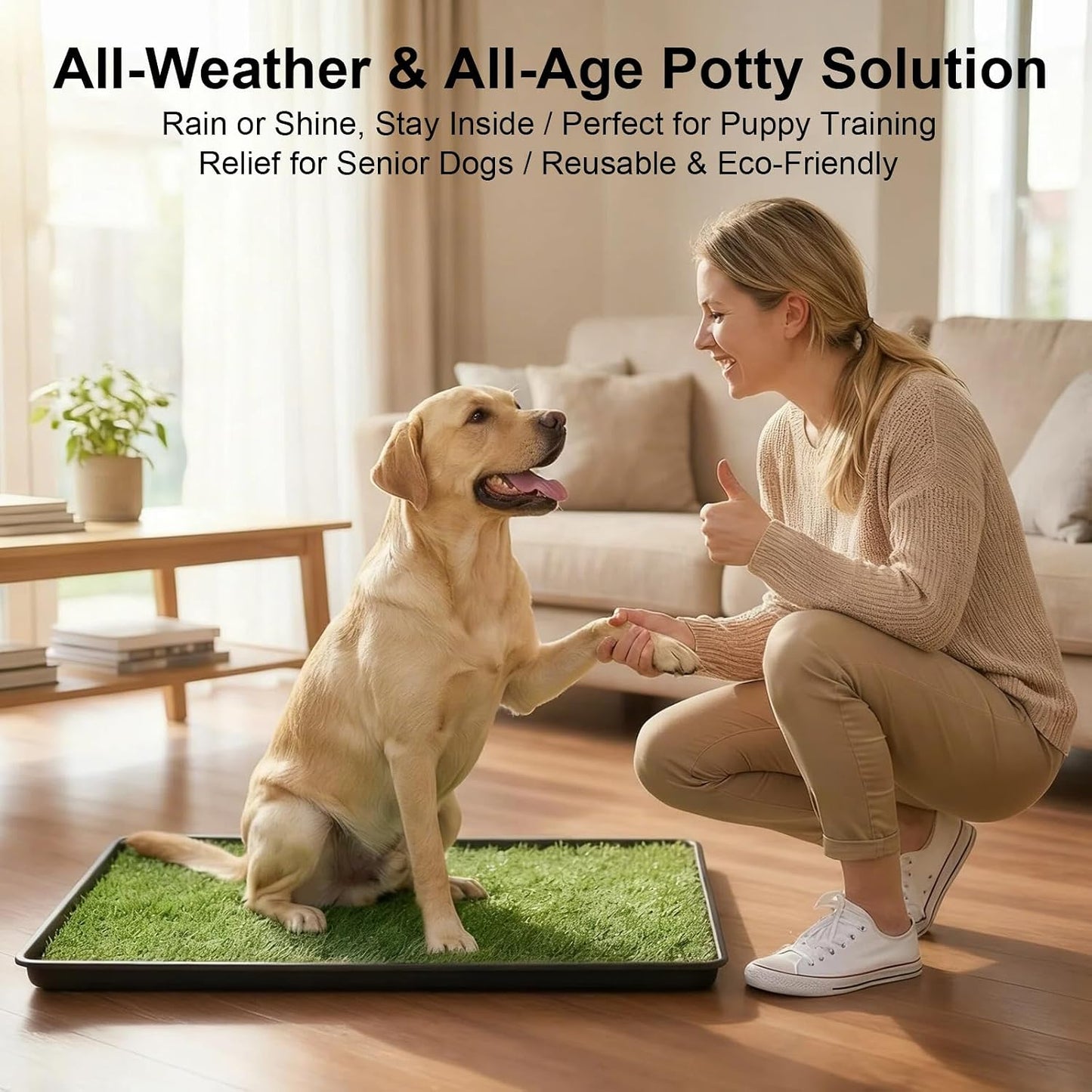 Dog Grass Pad with Tray 35"X23" Large Dog Litter Box, Artificial Grass for Dogs Potty with 3 Disposable Mats & EVA Base, Reusable Indoor Dog Potty Training for Apartment Balcony (Green, Large)