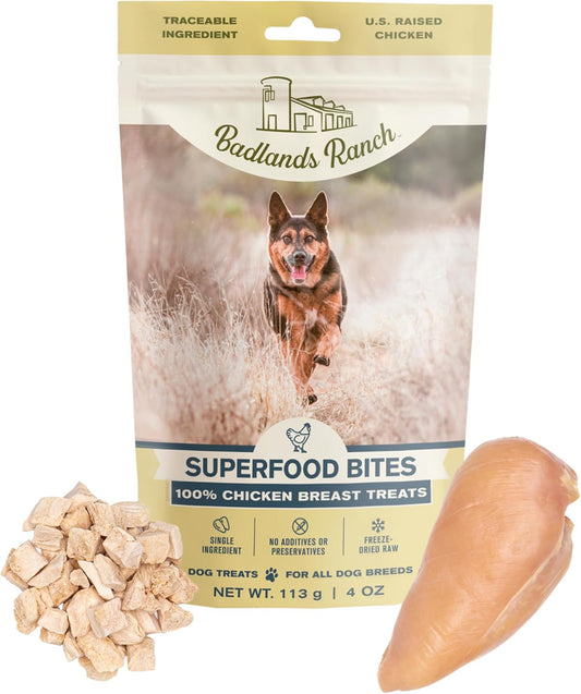 BADLANDS RANCH Superfood Bite Freeze-Dried Chicken Dog Treats, 4 Oz