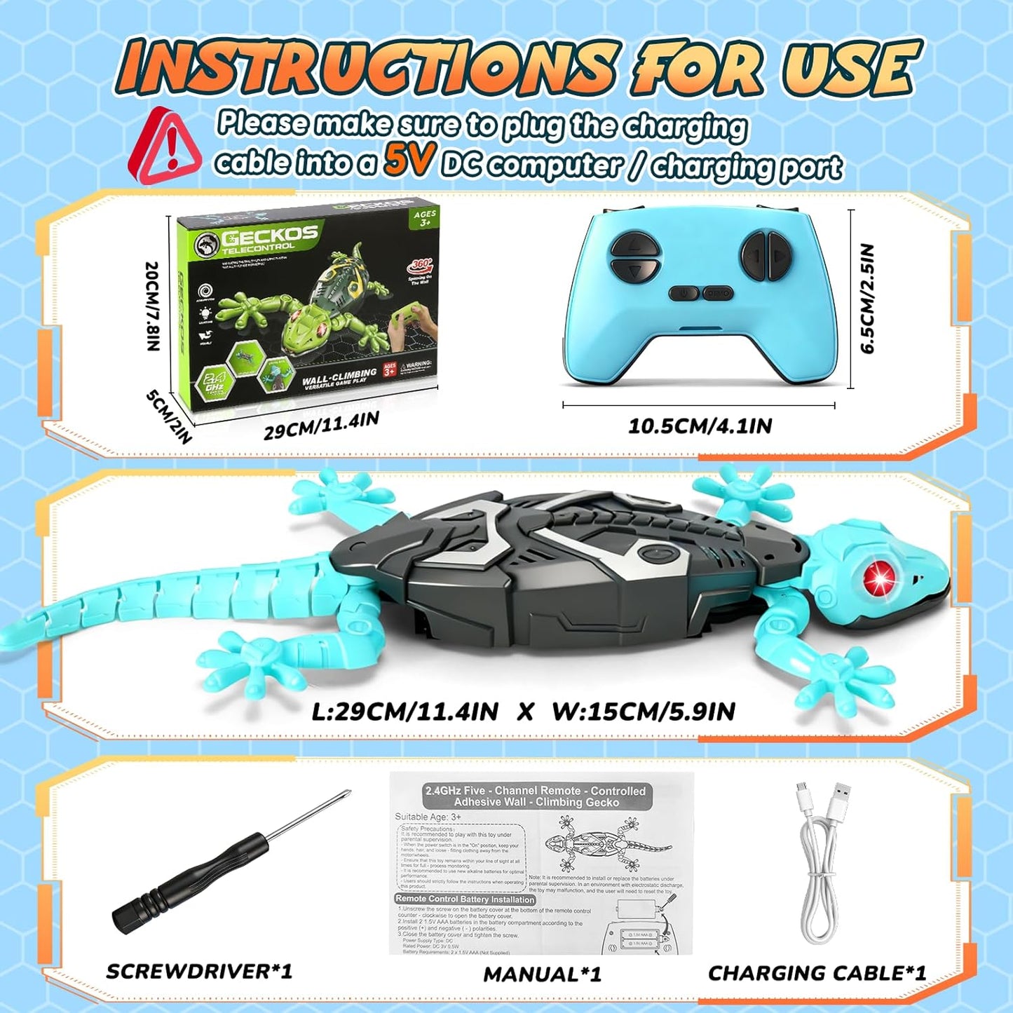KETIEE RC Wall Crawler Gecko: Wall Climbing Gecko Toy for Kids, Remote Control Climbing Lizard with Led Glowing Eyes, Rechargeable Floor Ceiling Crawling Robot Prank Toy, Gift for Boy Girl 3+Years Old