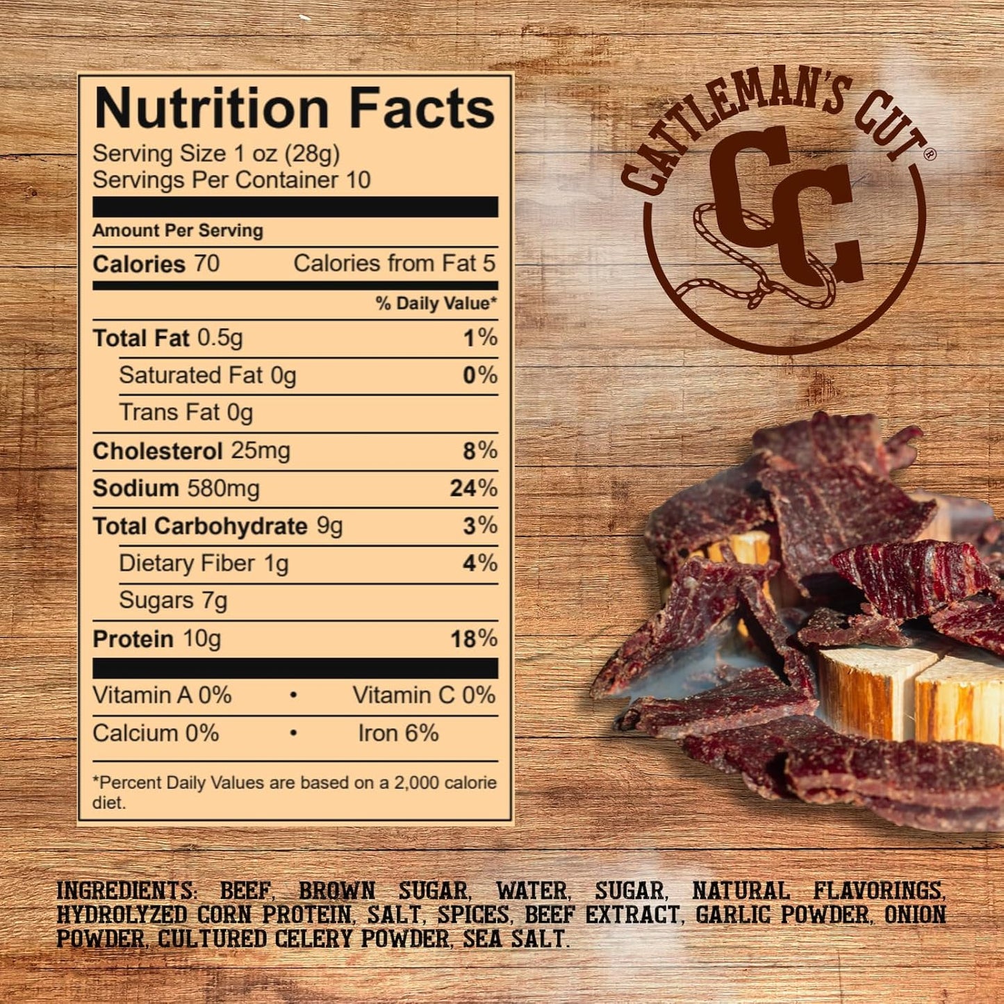 Cattleman'S Cut Peppered Beef Jerky, Premium Marinated Steak High Protein Meat Snacks, Keto Friendly, Gluten Free, Carnivore Travel Snack, Resealable Bag, 10 Ounces