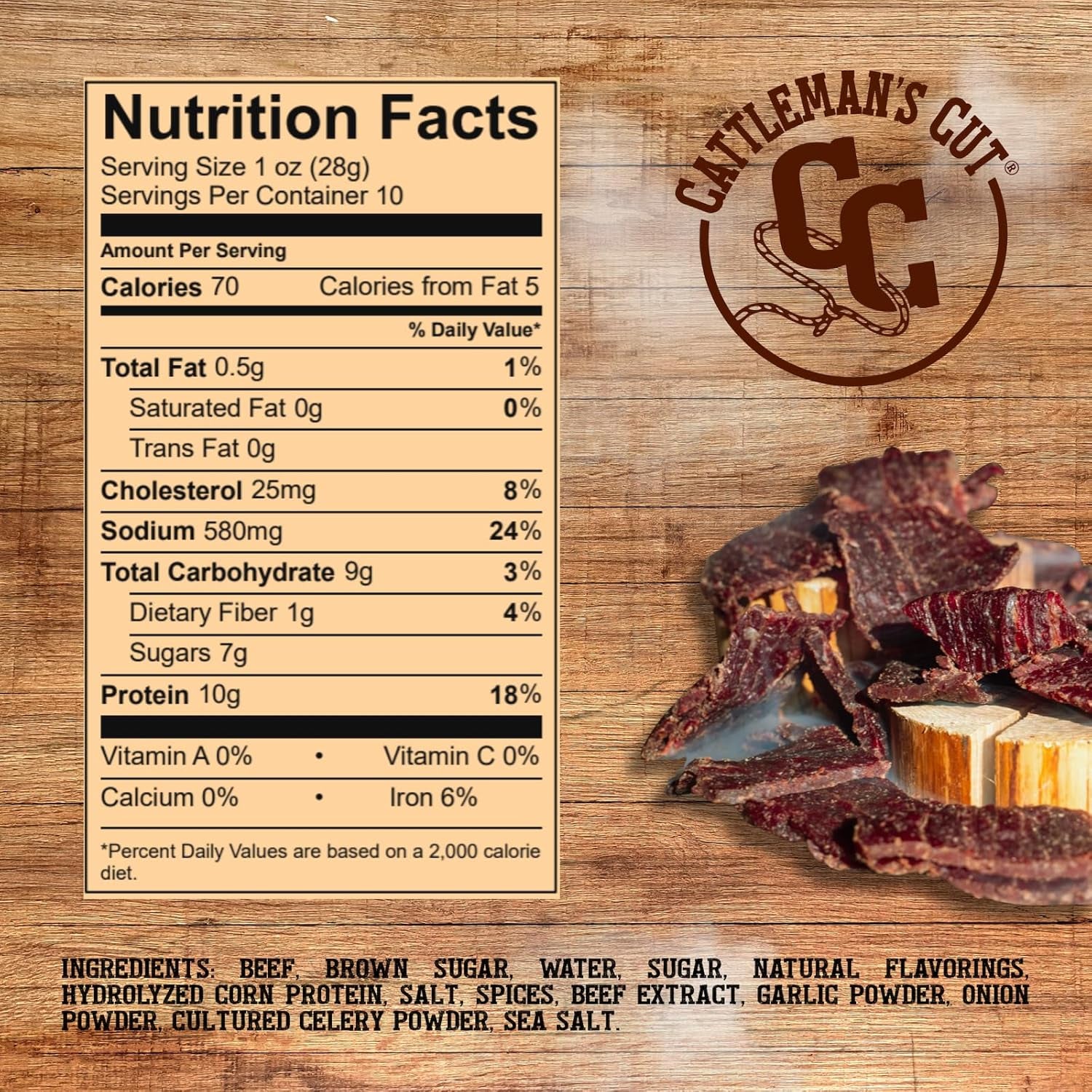 Cattleman'S Cut Peppered Beef Jerky, Premium Marinated Steak High Protein Meat Snacks, Keto Friendly, Gluten Free, Carnivore Travel Snack, Resealable Bag, 10 Ounces
