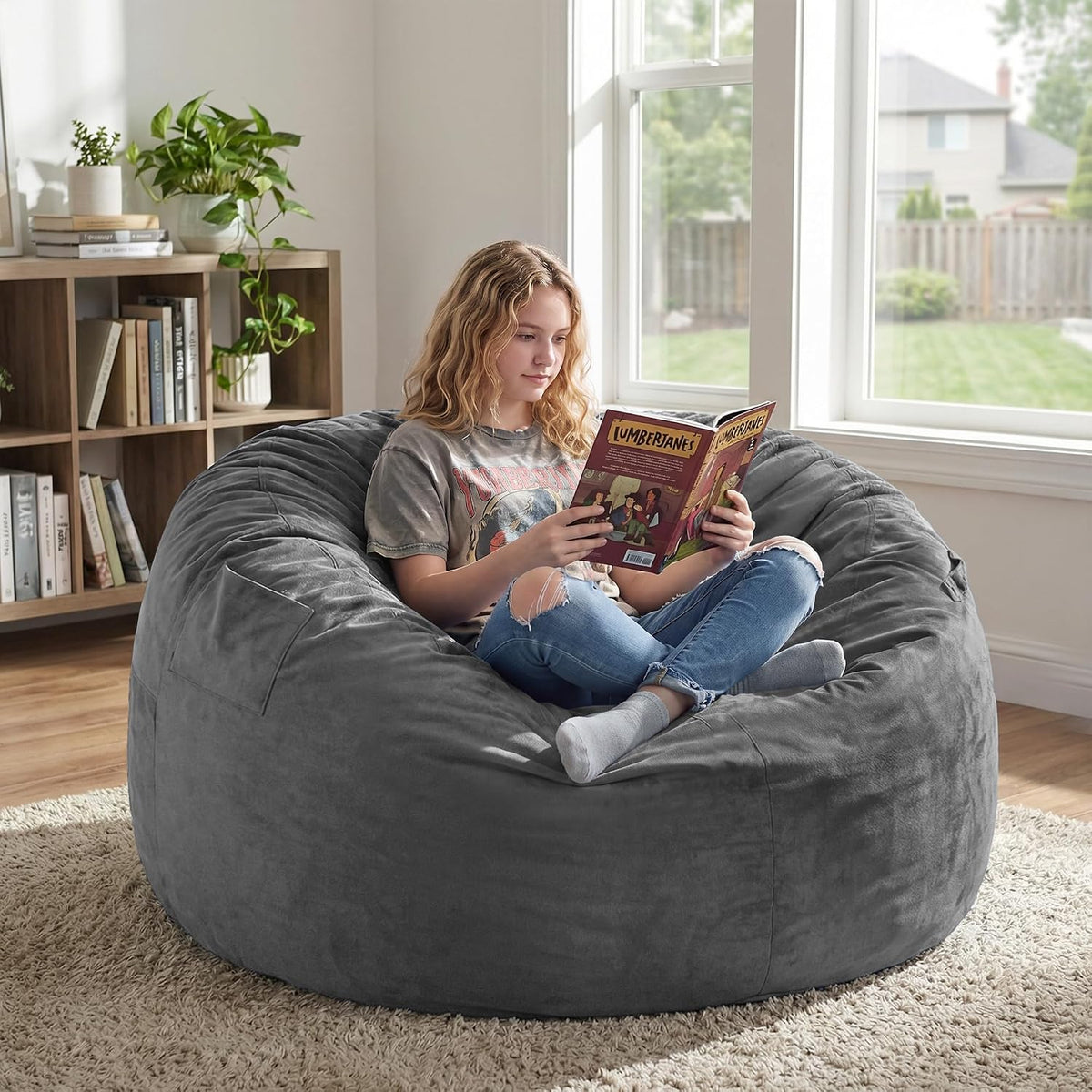 Fond + Found Large Bean Bag Chair 3FT Big Beanbag Adult Chair with Filler