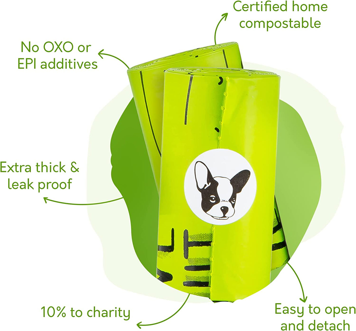 Certified Home Compostable Dog Poop Bags, 240 Plant Based Bags (16 Rolls) | NF T51-800, ASTM D6400 and EN 13432 Certified, Cornstarch Based, Extra Thick, Leak Proof, Unscented, 10% to Charity