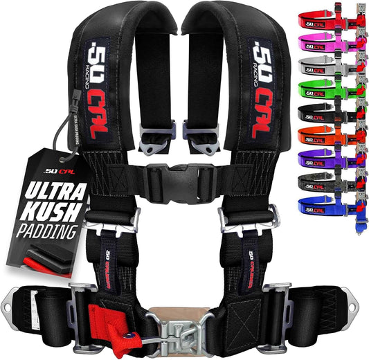 1Pc 50 Cal Black 4 Point Harness 2 Inch Straps, Racing Harness Seat Belt