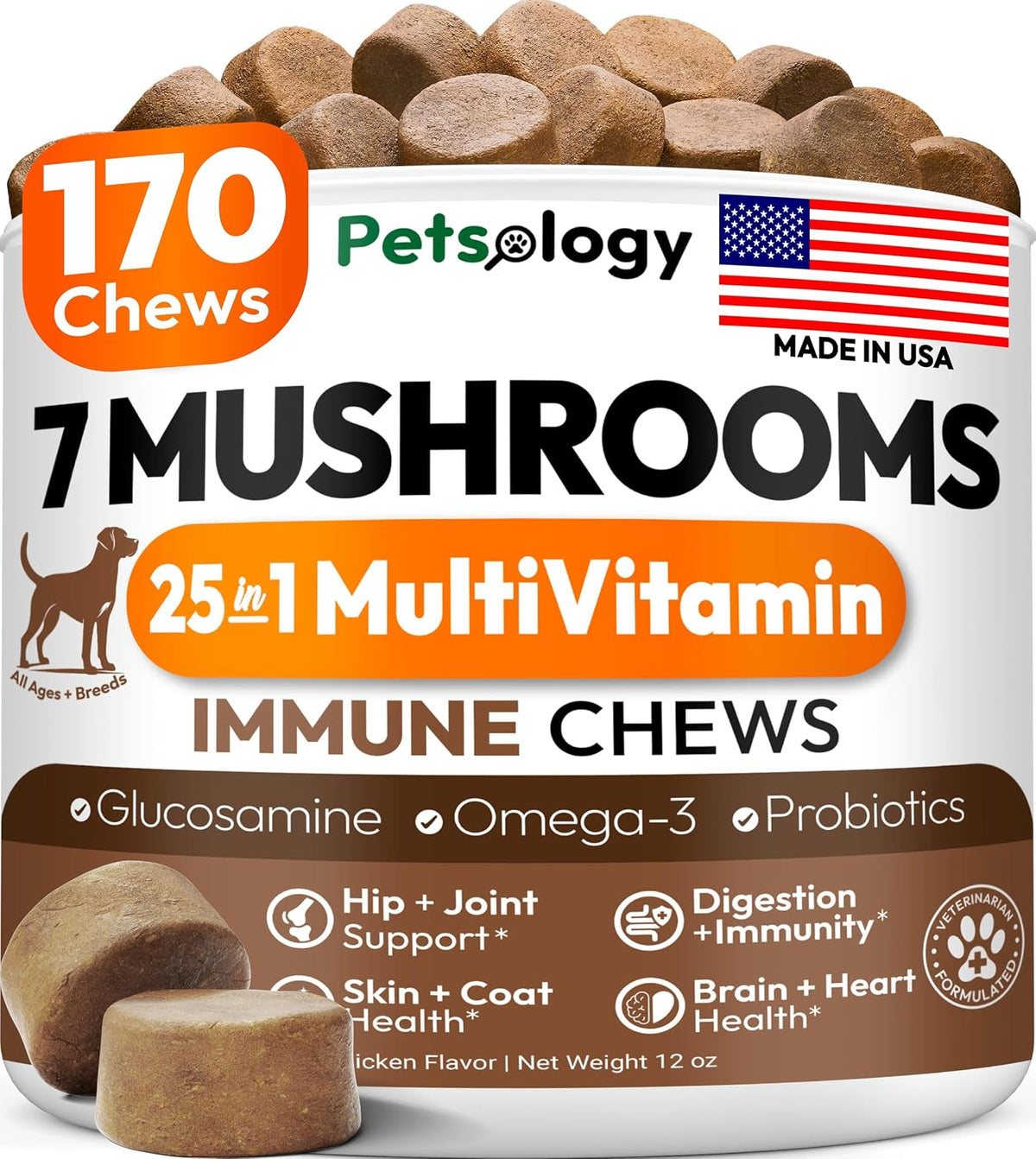 Turkey Tail Mushroom for Dogs - 170 Chews - Lion'S Mane, Shiitake & Reishi