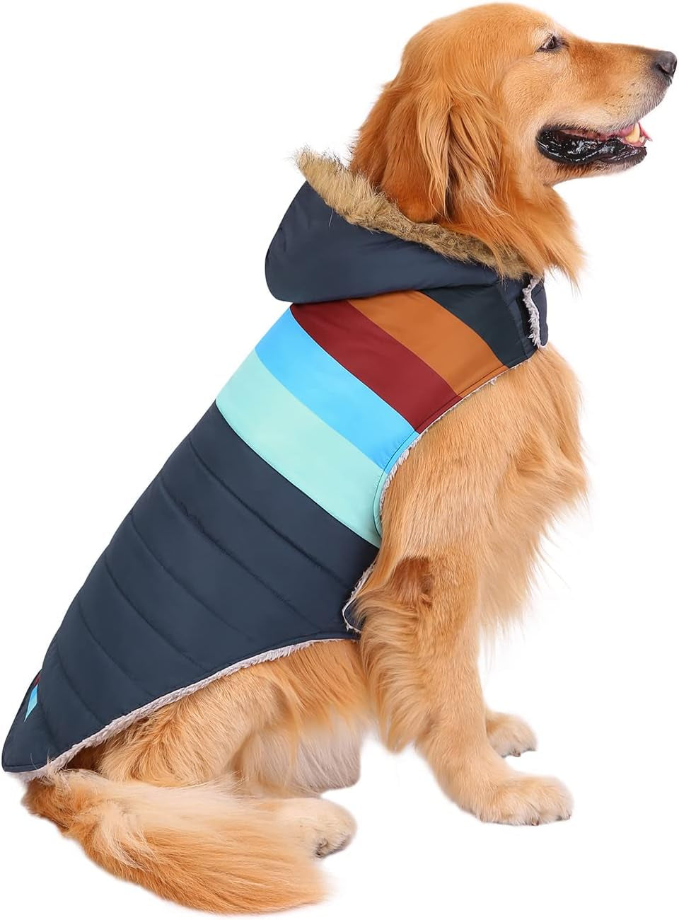 HDE Dog Puffer Jacket Fleece Lined Winter Coat & Harness Hole NVY Retro XL