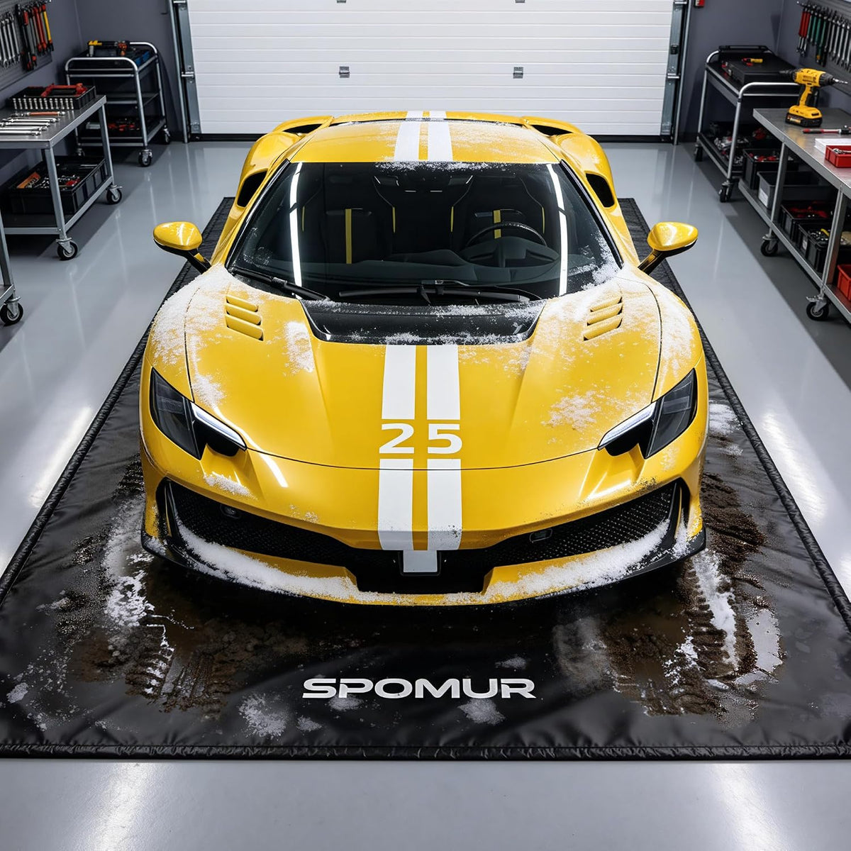 Garage Floor Mat 7'9"X18', 610GSM PVC Containment Mat Raised Edge