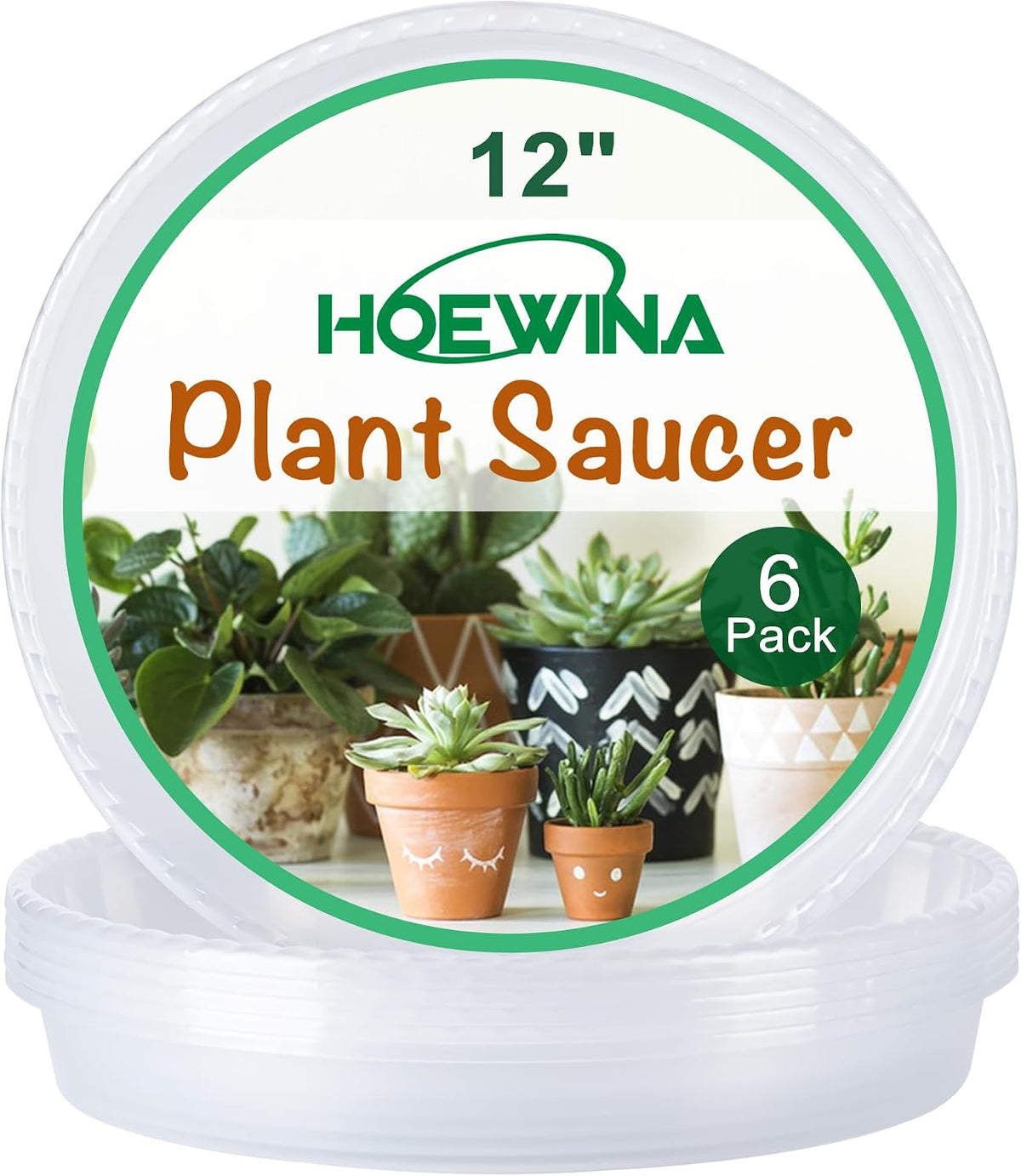Plant Saucer Tray, 6 Pack 12 Inch Plastic Plant Saucers for Indoor Outdoor