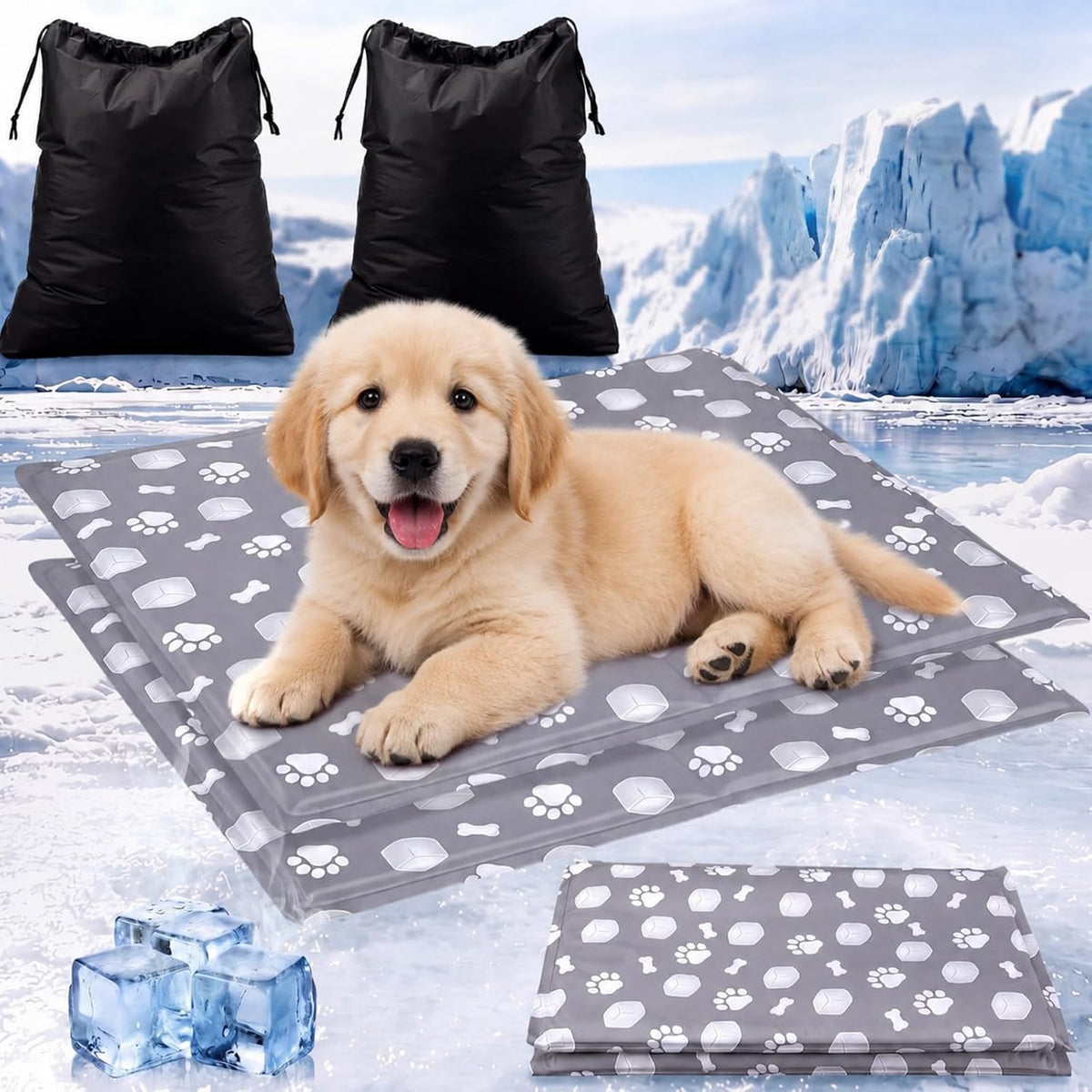 Rattanview 2 Pcs Dog Cooling Mat for Cats 16"X20" Waterproof Self Cooling Pet Pad Portable Mat for Crate Kennel Car Sofa Bed Floor Summer Indoor Outdoor Travel with 2 Pcs Travel Bags