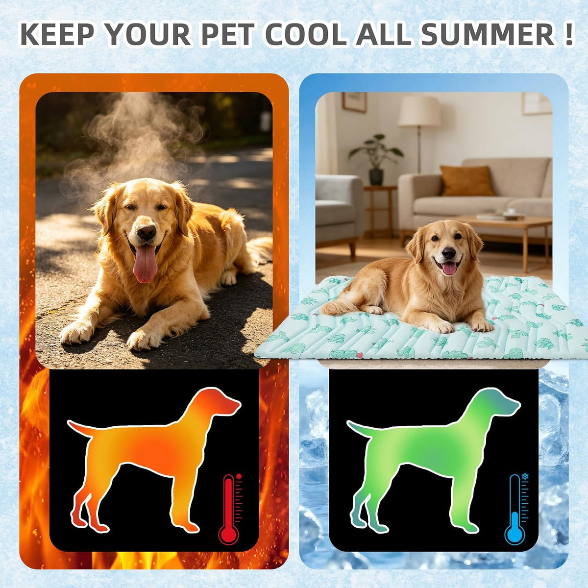 Dog Cooling Mat Extra Large, Q-Max>0.5 Double-Sided Thickened Breathable Cooling Pet Pad for Dogs Cats, 48*28In Washable&Portable Outdoor Dog Bed Kennel Waterproof Bottom for Sofa Crate Playpen Indoor