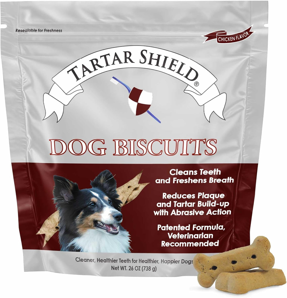 Tartar Shield® Dental Dog Biscuits | Safe Daily Treats | Cookie Cleans Teeth & Gums Fresh Breath Natural Oral Health Support | Tasty Lean Chicken Flavor | USA Made