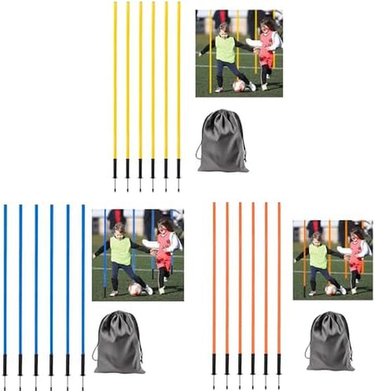 18 Pcs Yellow Blue and Orange 5FT Agility Training Poles for Soccer,Basketball,Football,Dog,Horse-Adjustable Speed and Agility Training Equipment Sports Training Sticks with Spring Nails & Storage Bag