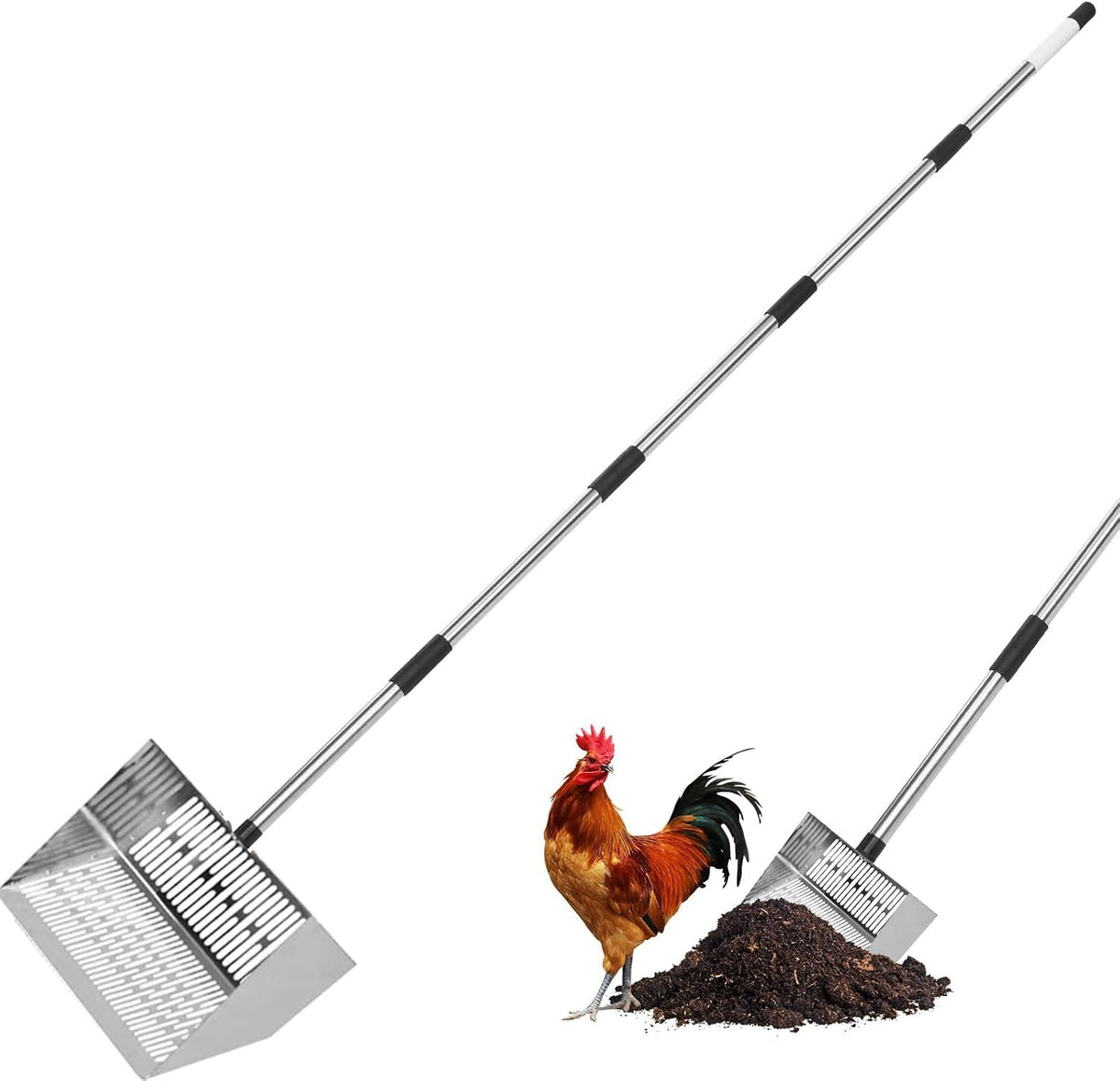 Metal Chicken Coop Scoop,With 31–75" Adjustable Stainless Steel Long Handle