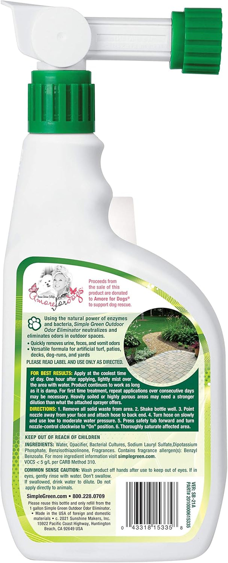 Simple Green Outdoor Odor Eliminator for Pets, Dogs, Ideal for Artificial Grass & Patio (32 Oz Hose End Sprayer)