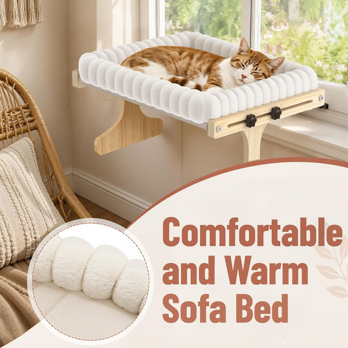 Cat Perch for Window Xiaz Cats Hammock Indoor for Small Medium Sized Cat Window Bed Adjustable Wooden Frame W/Soft Cushion Perfect for Bird Watching Sunbathing Space-Saving Easy Install Single Layer