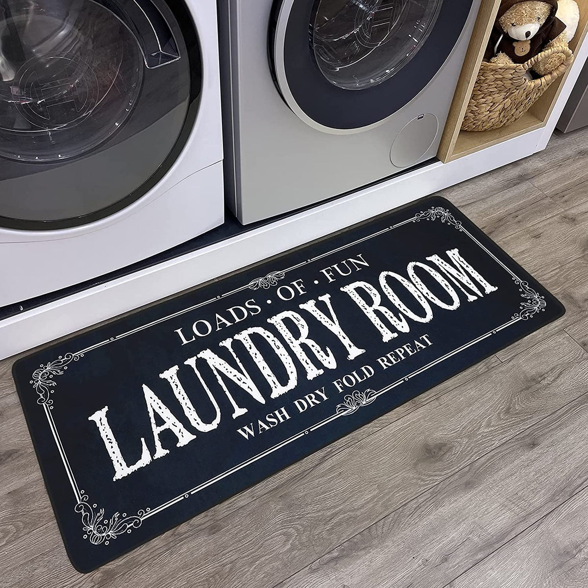 ROMAMIGO Non Slip Laundry Runner Rug - Farmhouse Kitchen Floor Mat for Mudroom and Bathroom - Black, 20 X 47 Inches
