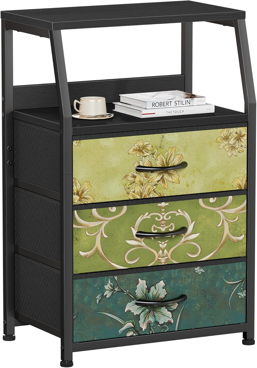 Retro Nightstand with 3 Drawer, Small Vintage Storage Dresser