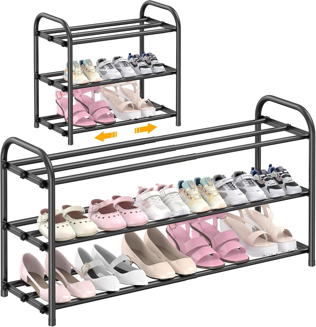 Hleelomi 3-Tier Metal Expandable Shoe Rack for Closet and Entryway Black