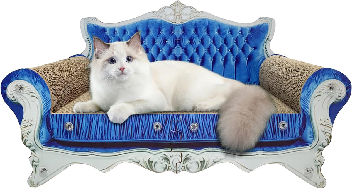 Luxury Cardboard Cat Scratcher Sofa Bed, Couch Shaped Cat Scratching Board, Scratch Lounge with Catnip, Scratcher for Indoor Cats Kittens Kitties