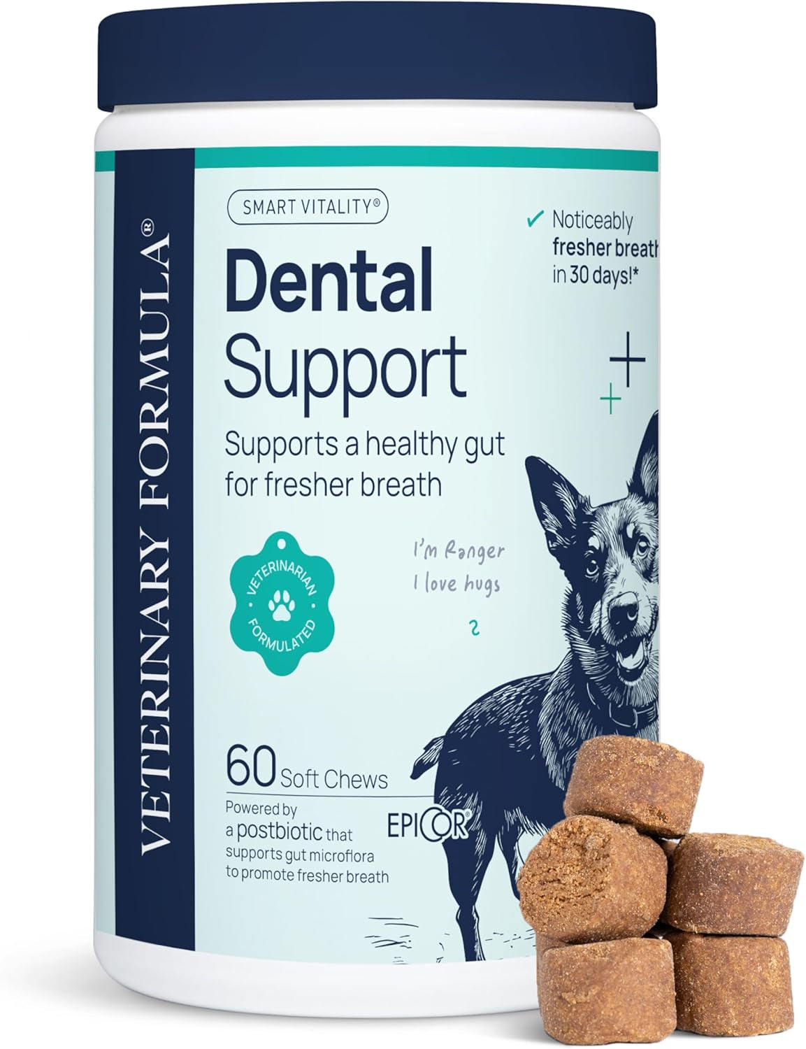 Veterinary Formula Dental Health Supplement for Dogs – Vet-Formulated Chews with Epicor® & Kelp – Smart Vitality Supports Plaque, Tartar, Breath & Oral Health, 60 Soft Chews