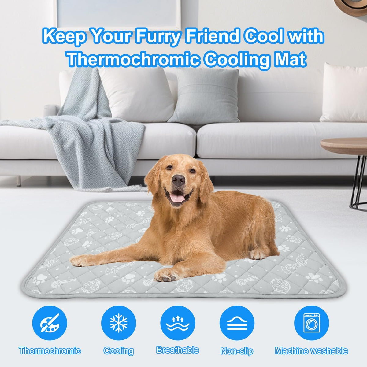 Self Dog Cooling Mat 39”X 59”,Color-Changing,Foldable and Washable,Grey