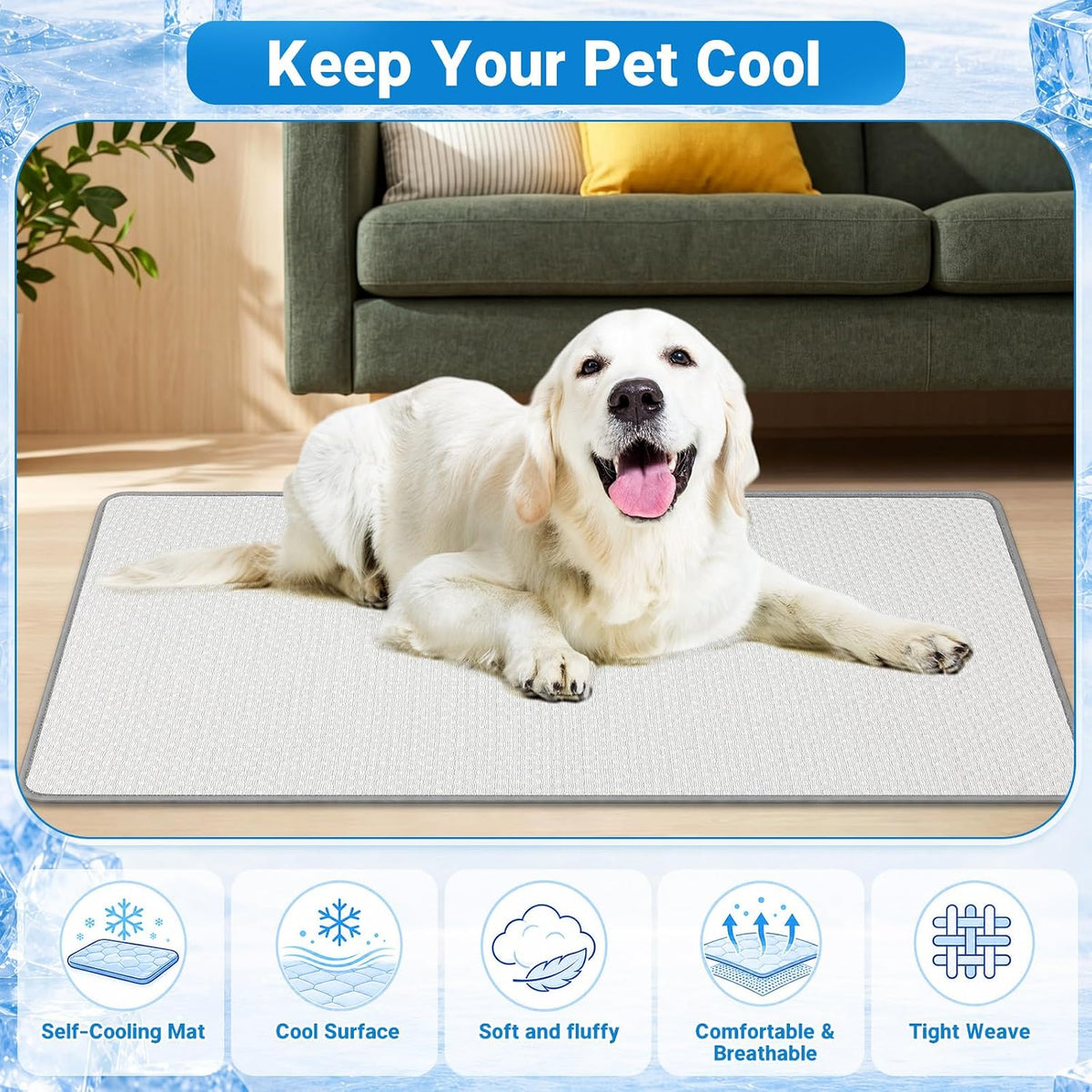 2 Pack Dog Cooling Mat Washable Self Cooling Pet Pad for Cats Dogs, Ice Silk Cold Kennel Crate Mat with Chill Fiber for Summer Indoor Outdoor Pet Sleeping (59 X 39 Inches,Extra Large)