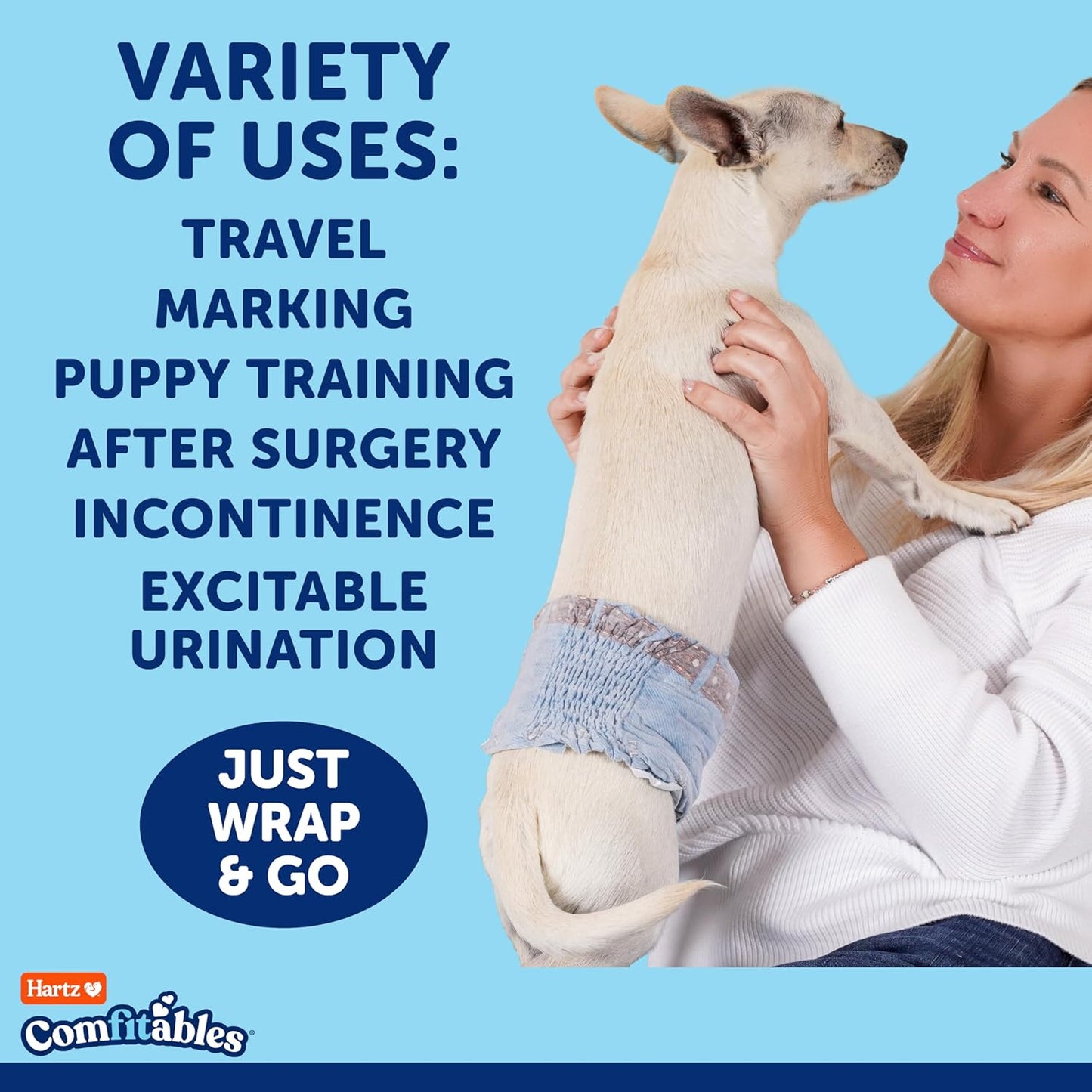 Hartz Comfitables Disposable Male Dog Wraps Stretchy Waistband, Sm 40 Count | Comfortable & Secure Fit, Easy to Put On, Super Absorbent, Breathable Material, Flashdry Technology, Leak Shield