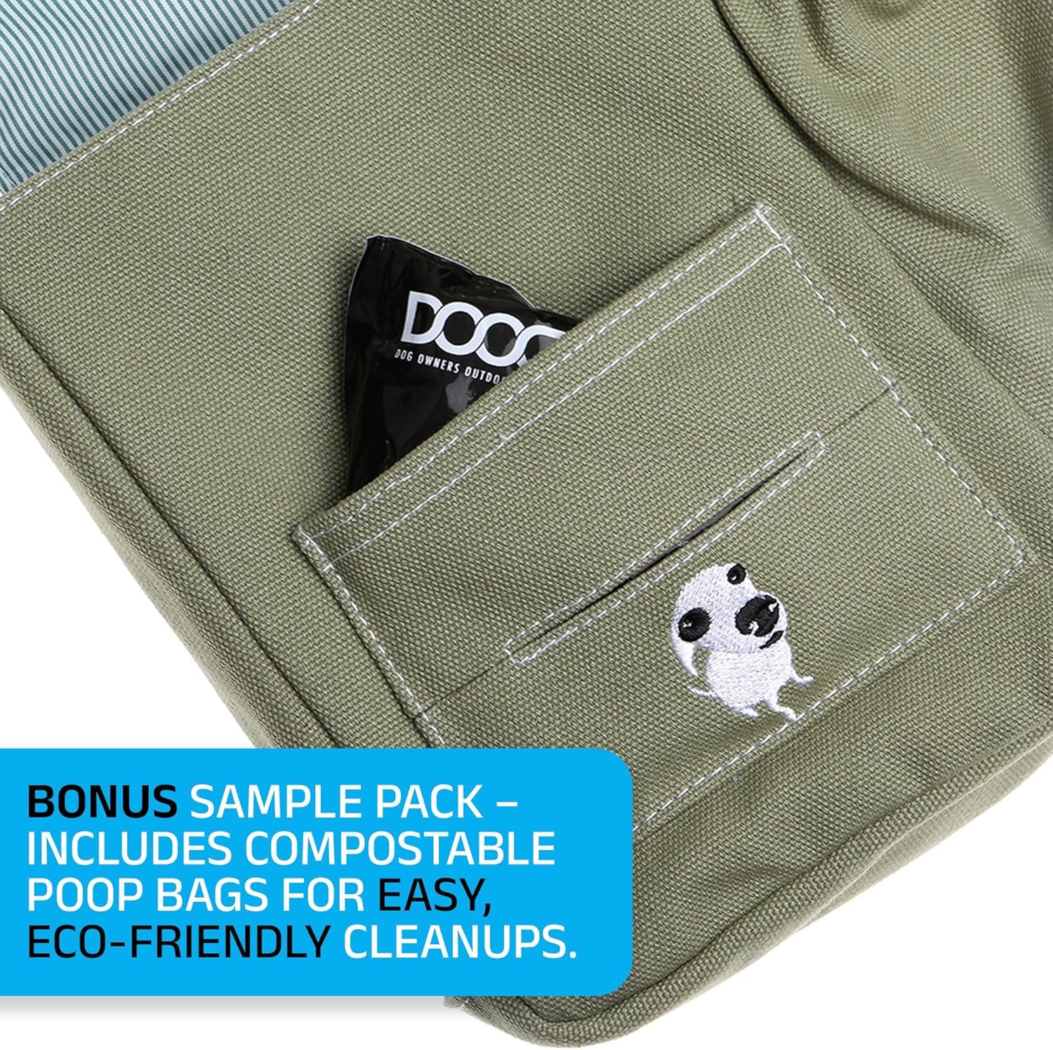 DOOG Walkie Bag - Adjustable Dog Treat Pouch Shoulder Bag with Poo Bag & Water Bottle Compartments - Comfort Fit for Everyday Use - Green