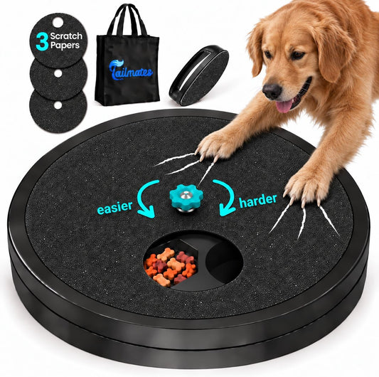 Dog Nail Scratch Board with Treats for Medium & Large Dogs 25Lb+ – Spinning Filing Disk with Handheld Filer for Back Nails & Dewclaws, Adjustable Difficulty, 3 Replacement 80-Grit Discs