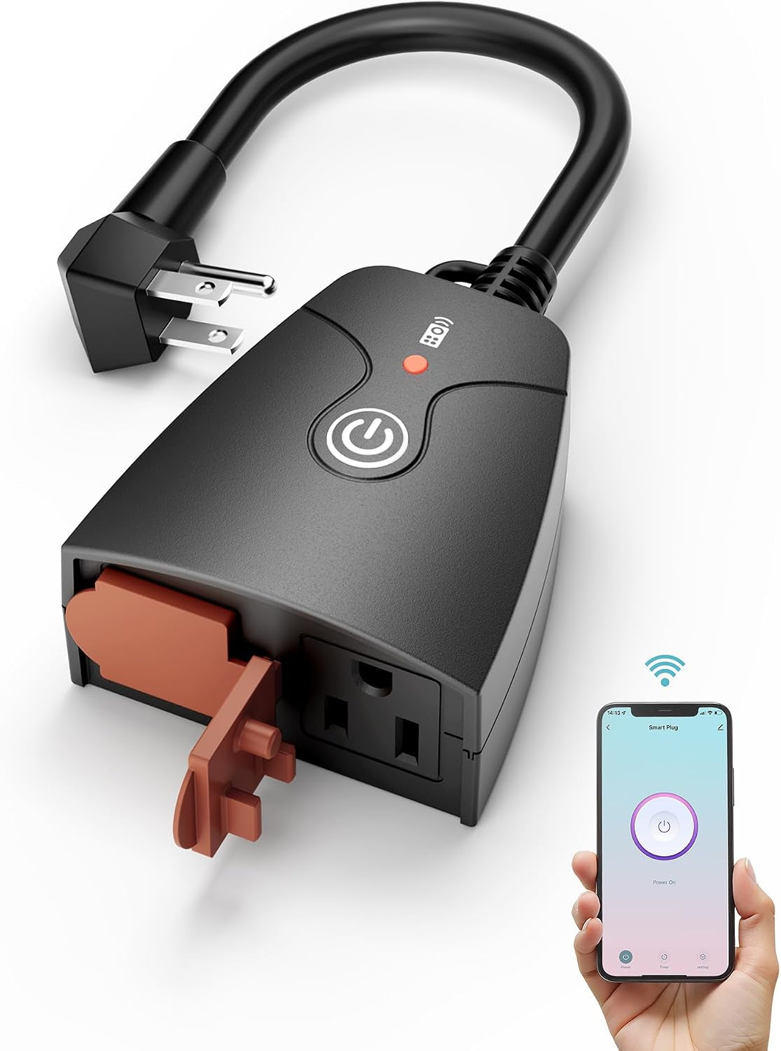 HBN Outdoor Smart Plug, Wifi Heavy Duty 2 Outlet Timer, 1 Pack, 2.4Ghz