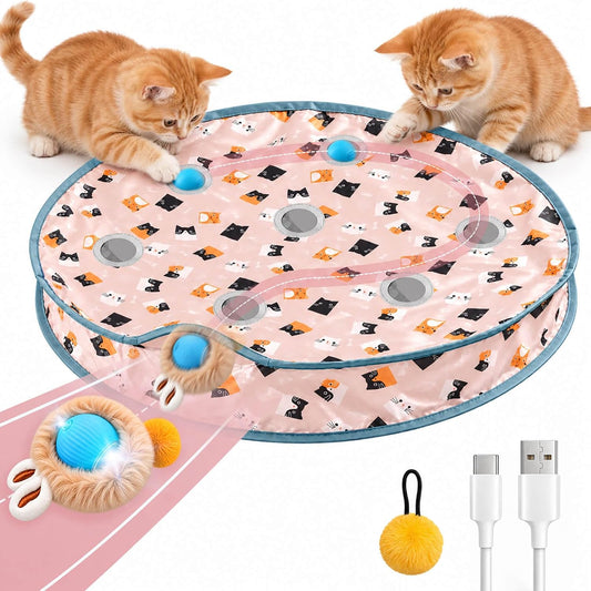 Interactive Cat Toy, 7-Hole Hide and Seek Electronic Moving Ball with Chirping Sound, Touch Wake-Up, 3 Adjustable Speeds and Battery Protection, Enrichment Boredom Buster for Indoor Cats