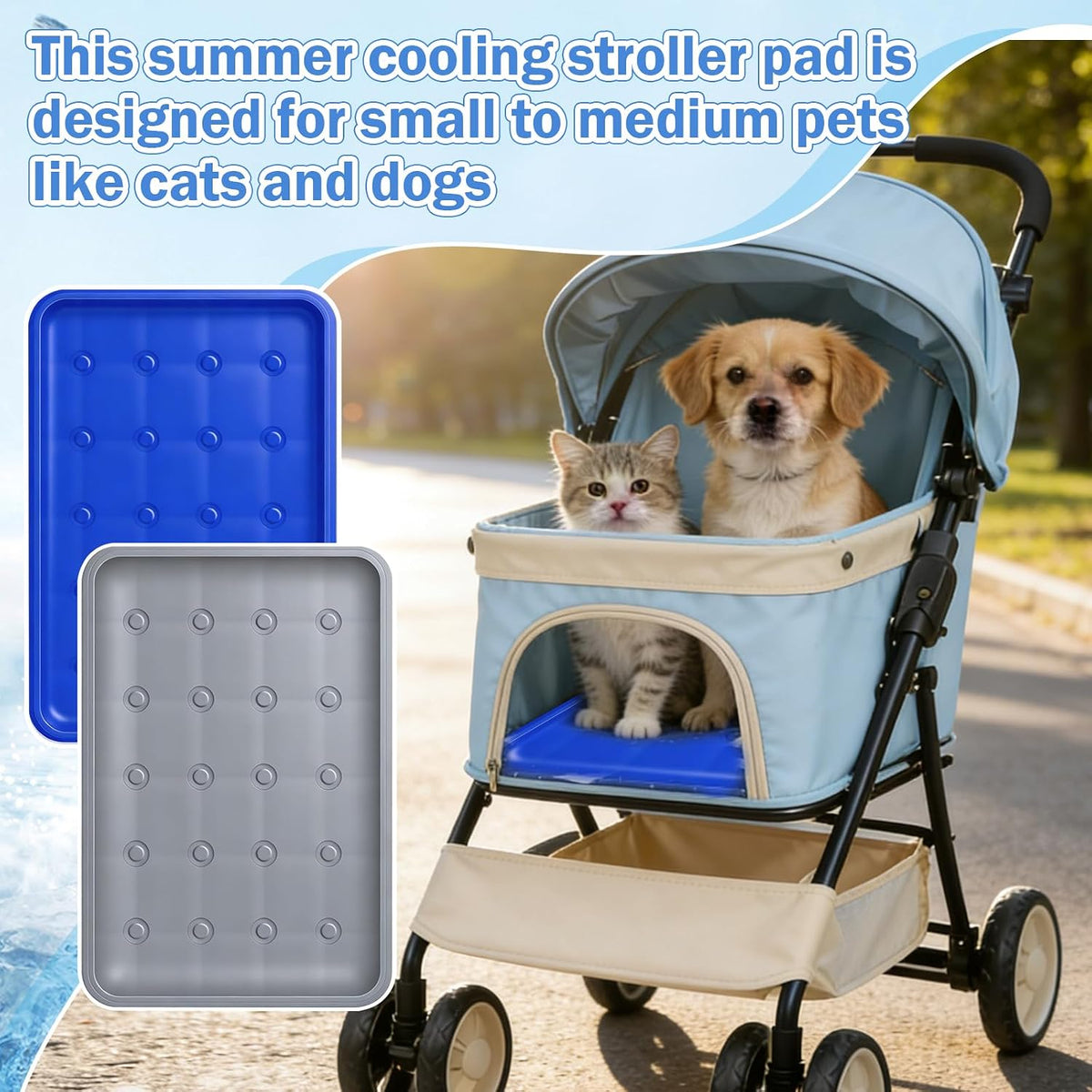 2Pcs Dog Stroller Cooling Mat for Pet Stroller Outdoor Pet Cooling Mat Waterproof Cooling Pad for Small Cat Puppy,Solid Color