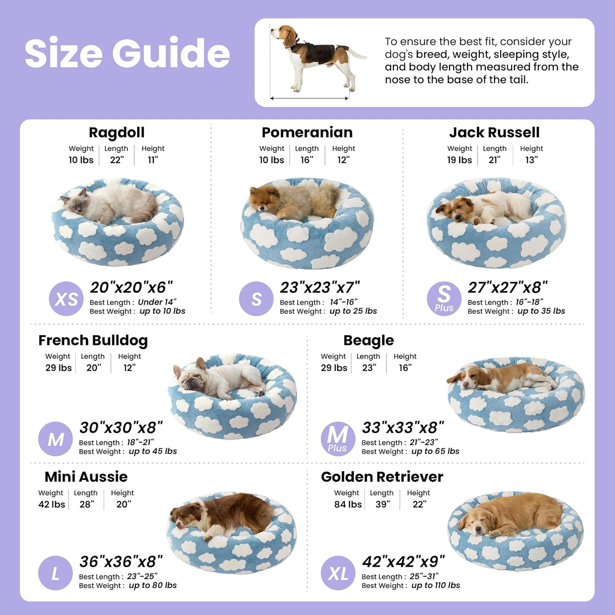 LE SURE Shown on TV Jacquard Donut Dog Beds Medium Sized Dog,Blue 30X30X8In