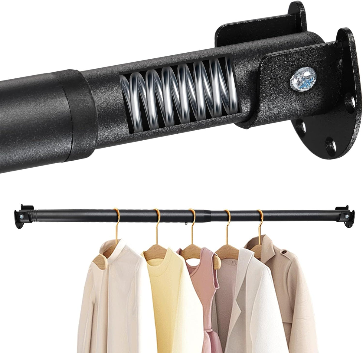 Closet Rods for Hanging Clothes,Wall Mounted Adjustable,1.1" Metal Bar