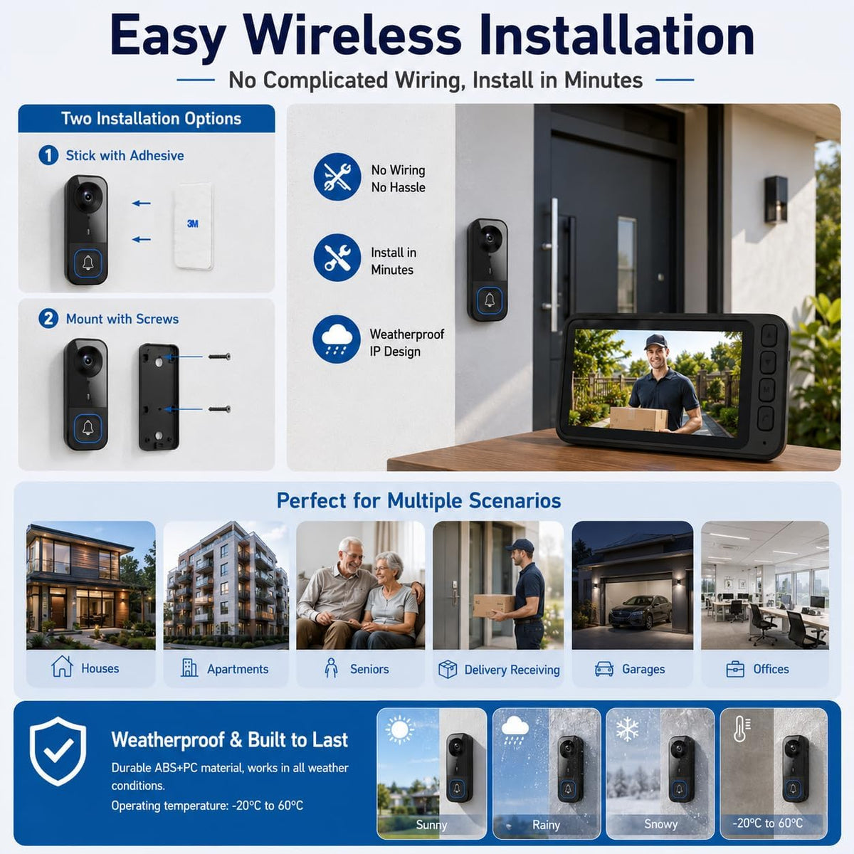TKMARS Doorbell Camera Wireless No Subscription with 4.5" Monitor Screen