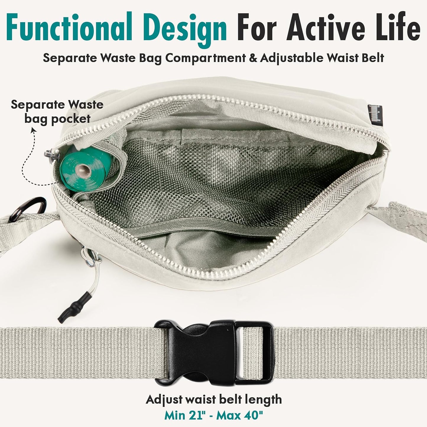 Hands Free Dog Leash with Dog Treat Pouch - Stylish & Trendy Waist Leash for Dog Walking - Wear around the Waist or Crossbody - Durable & Detachable - Shock Absorbing - Waste Bag Dispenser