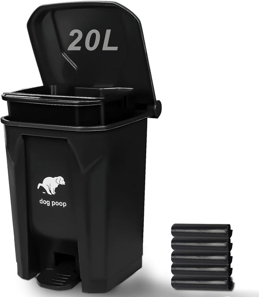 Dog Poop Trash Can outside - 20L/5Gal Large Outdoor Trash Can with Lid